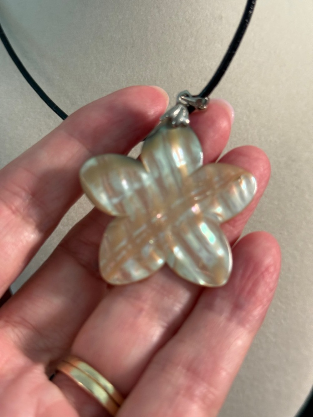 Abalone Shell Plumeria Flower Pendant Necklace - Picture 4 of 5